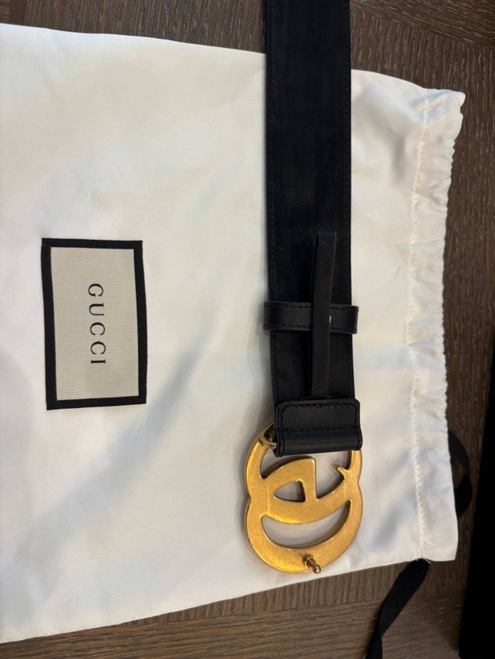 Gucci Wide Black Leather Belt with Gold Double G Logo Buckle - Picture 6 of 12